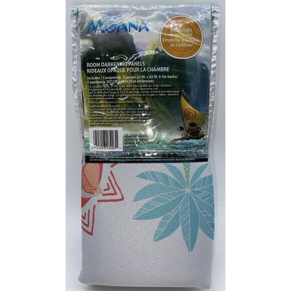Disney Moana Kids Room Darkening 2 Panels Curtains & Tiebacks 42 in X 63 in - Picture 5 of 11